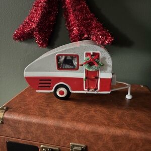 Festive Red and Silver Holiday Camper Decor